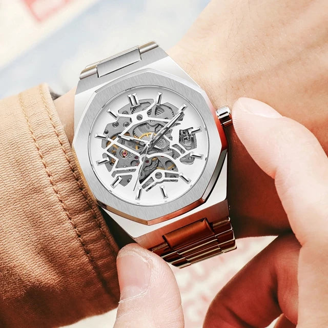 FORSINING Business Style Luxury Mens Montres Mechanical Skeleton Automatic Stainless Steel Watch