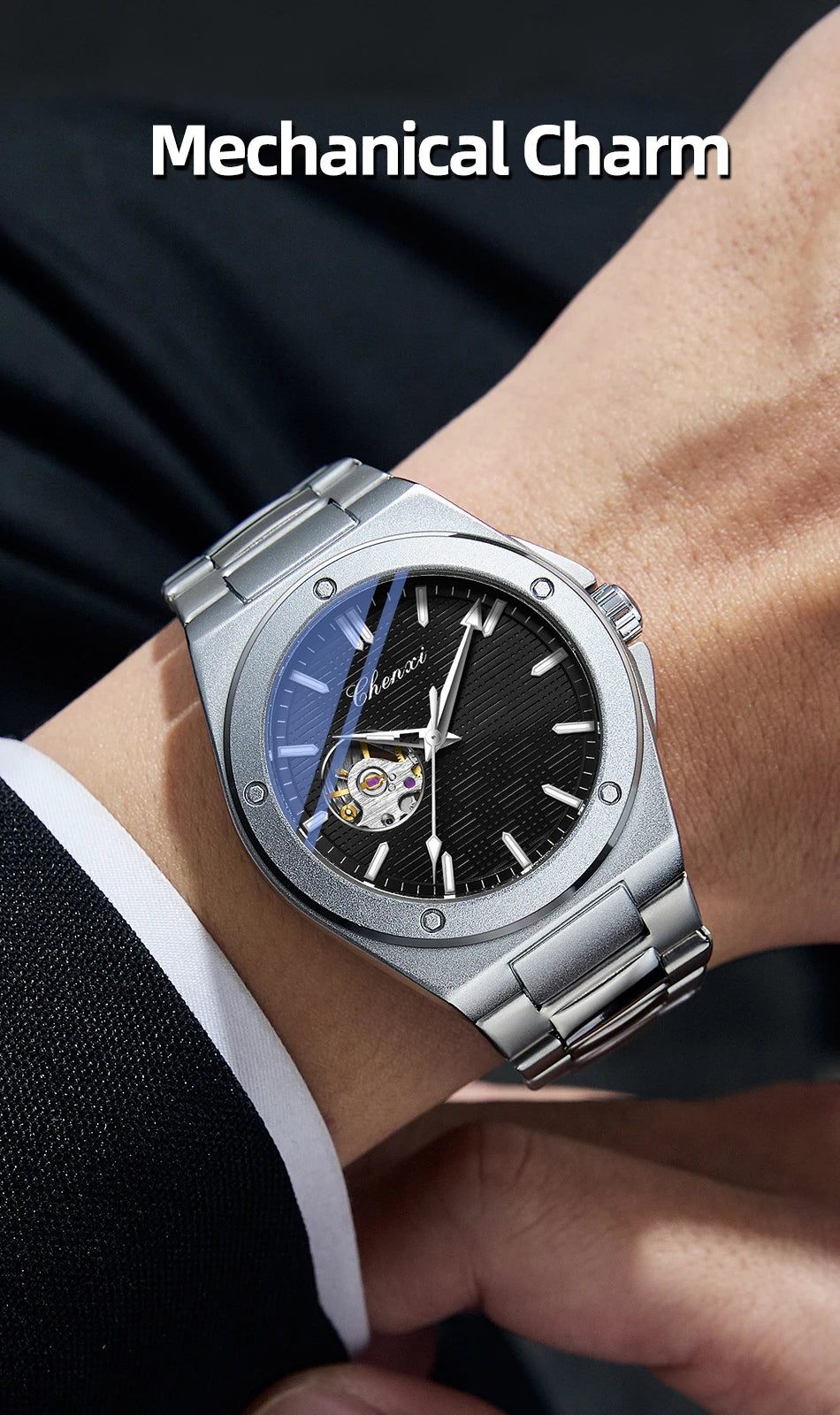 CHENXI 2026 Mechanical Man Watch Automatic Luminous Water-Resistant Steel Bracelet Fashion Mechanical Wristwatches Men