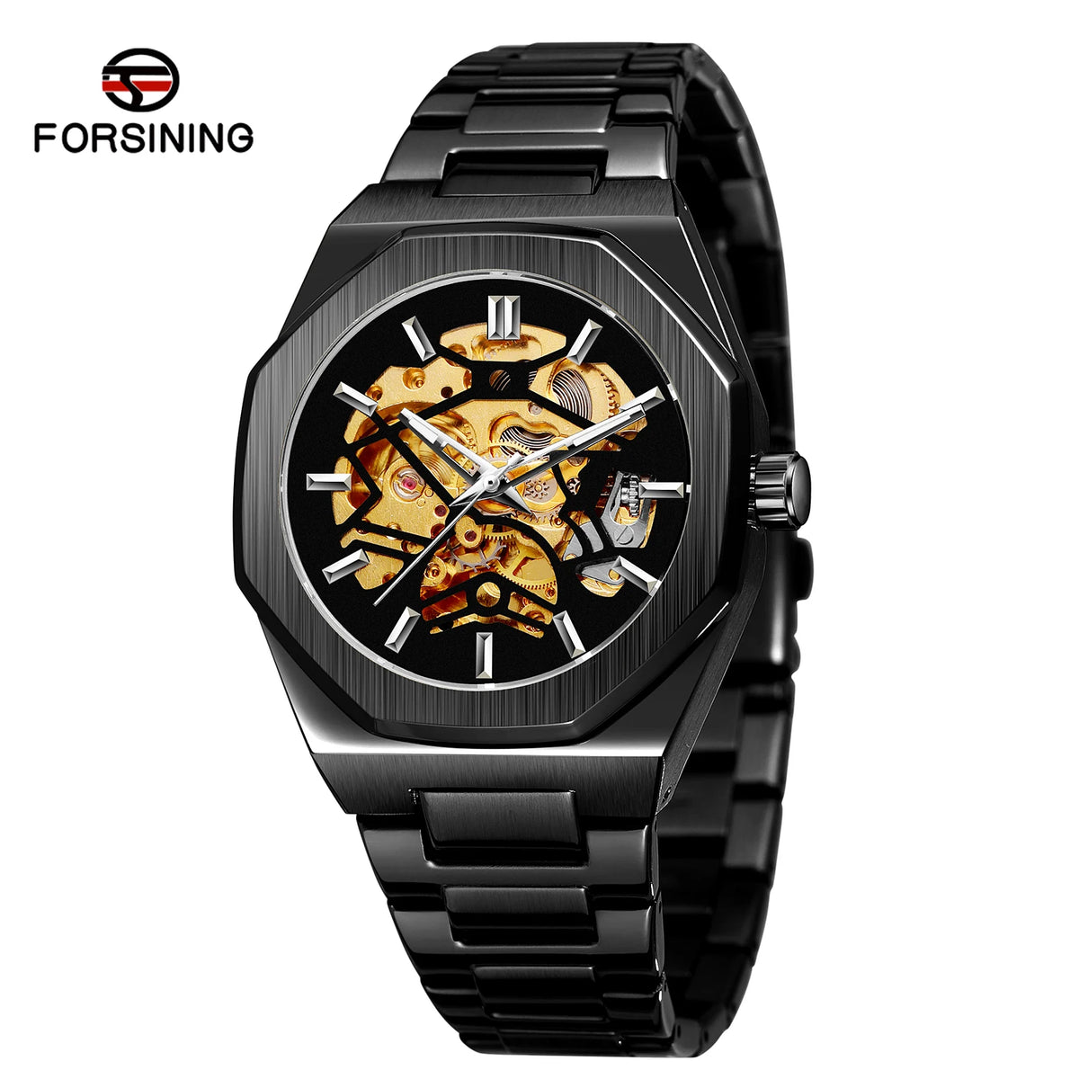 FORSINING 8198 New Automatic Mechanical Men Wristwatch Military Army Sport Male Clock Top Brand Luxury Silver Skeleton Man Watch