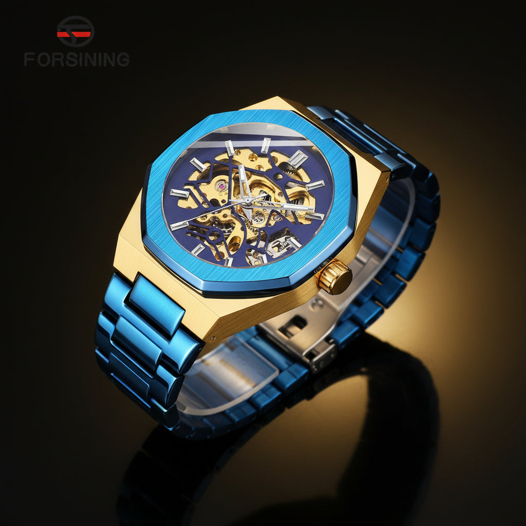 FORSINING 8198 New Automatic Mechanical Men Wristwatch Military Army Sport Male Clock Top Brand Luxury Silver Skeleton Man Watch