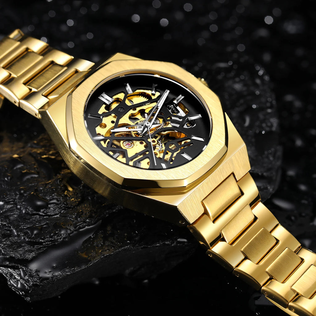FORSINING 8198 New Automatic Mechanical Men Wristwatch Military Army Sport Male Clock Top Brand Luxury Silver Skeleton Man Watch